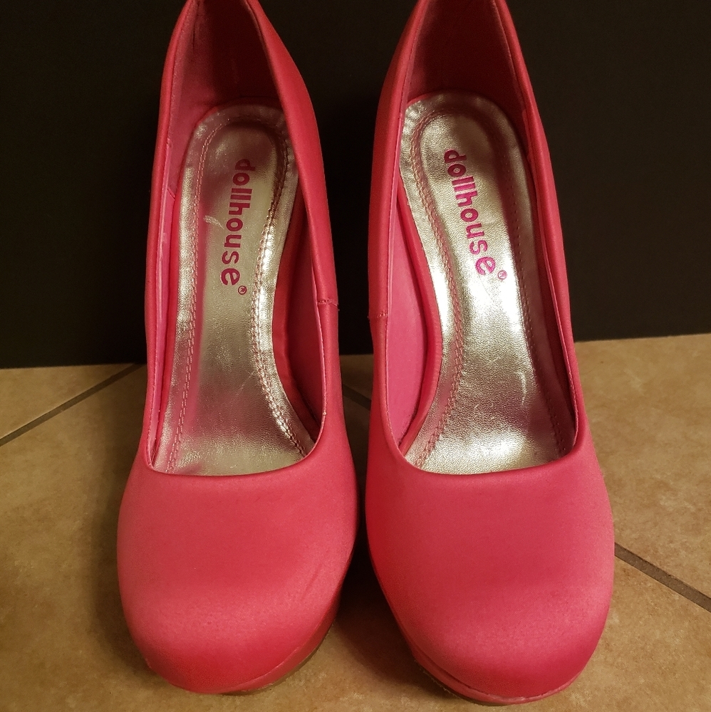 Hot pink shoes with Rhinestones on heel